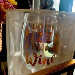 Buy Me Pizza & Pour Me Wine! Fun glass holds a Full Bottle of Wine 🍷 Great 🎁!